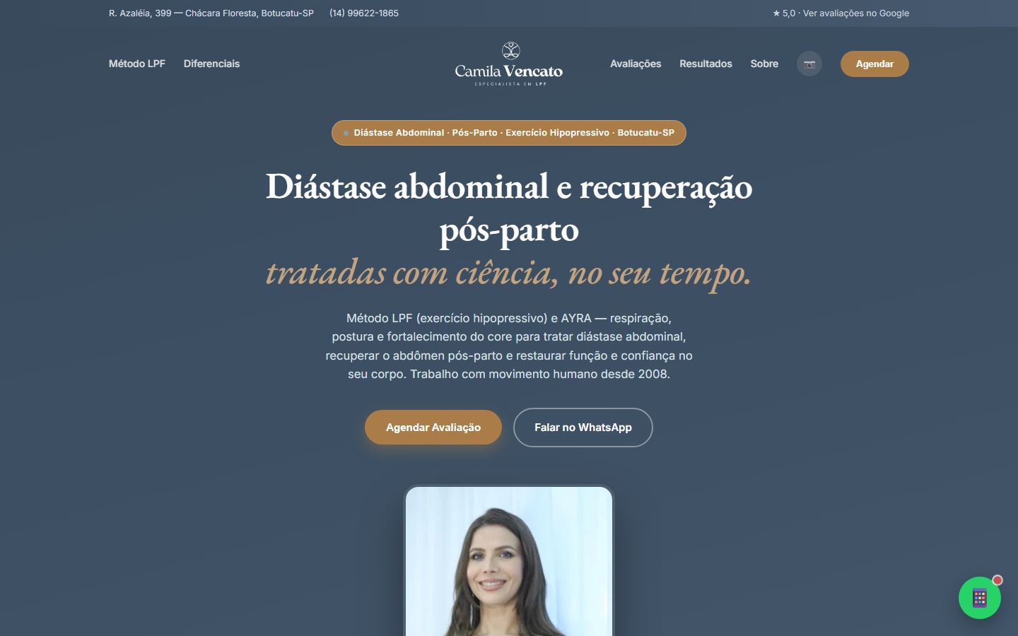Página inicial do site de Camila Vencato, especialista em LPF em Botucatu